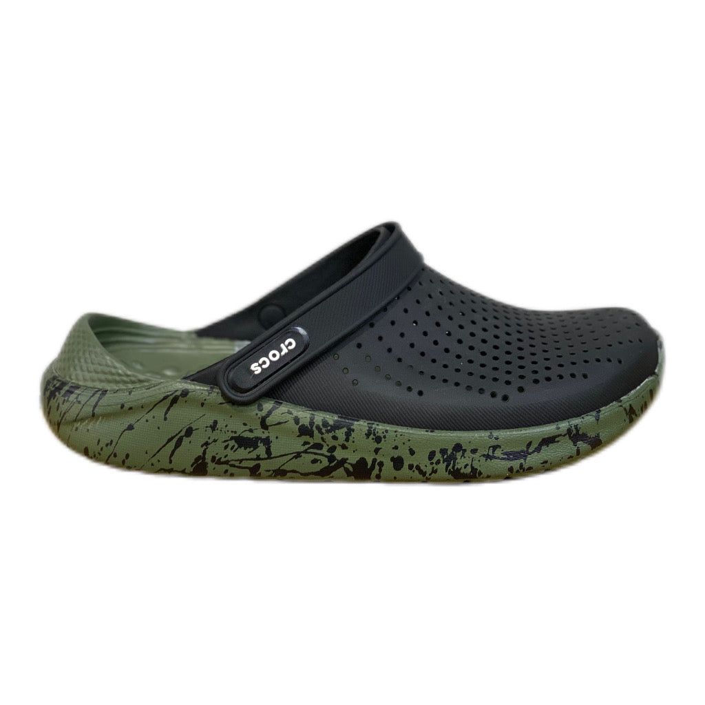 CROCS LITERIDE CLOG NOIR ET VERT MOUCHETÉ