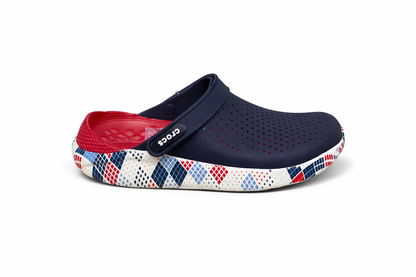 CROCS LITERIDE GLOG bleu nuit et rouge et blanc à carreaux