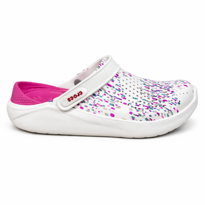 crocs literide blanc moucheté et rose et blanc