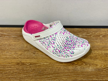 crocs literide blanc moucheté et rose et blanc