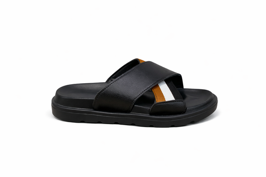 CLAQUETTE CROISÉ NOIR ET BLANC ET MARRON